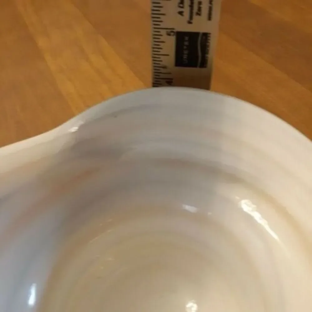Ruffled Rim Swirl Orange & Black Art Glass Hat Bowl 4.75 X 7
